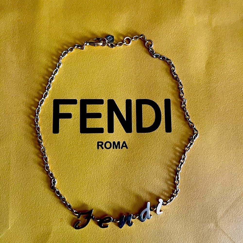 FENDI Script Necklace Gold Tone